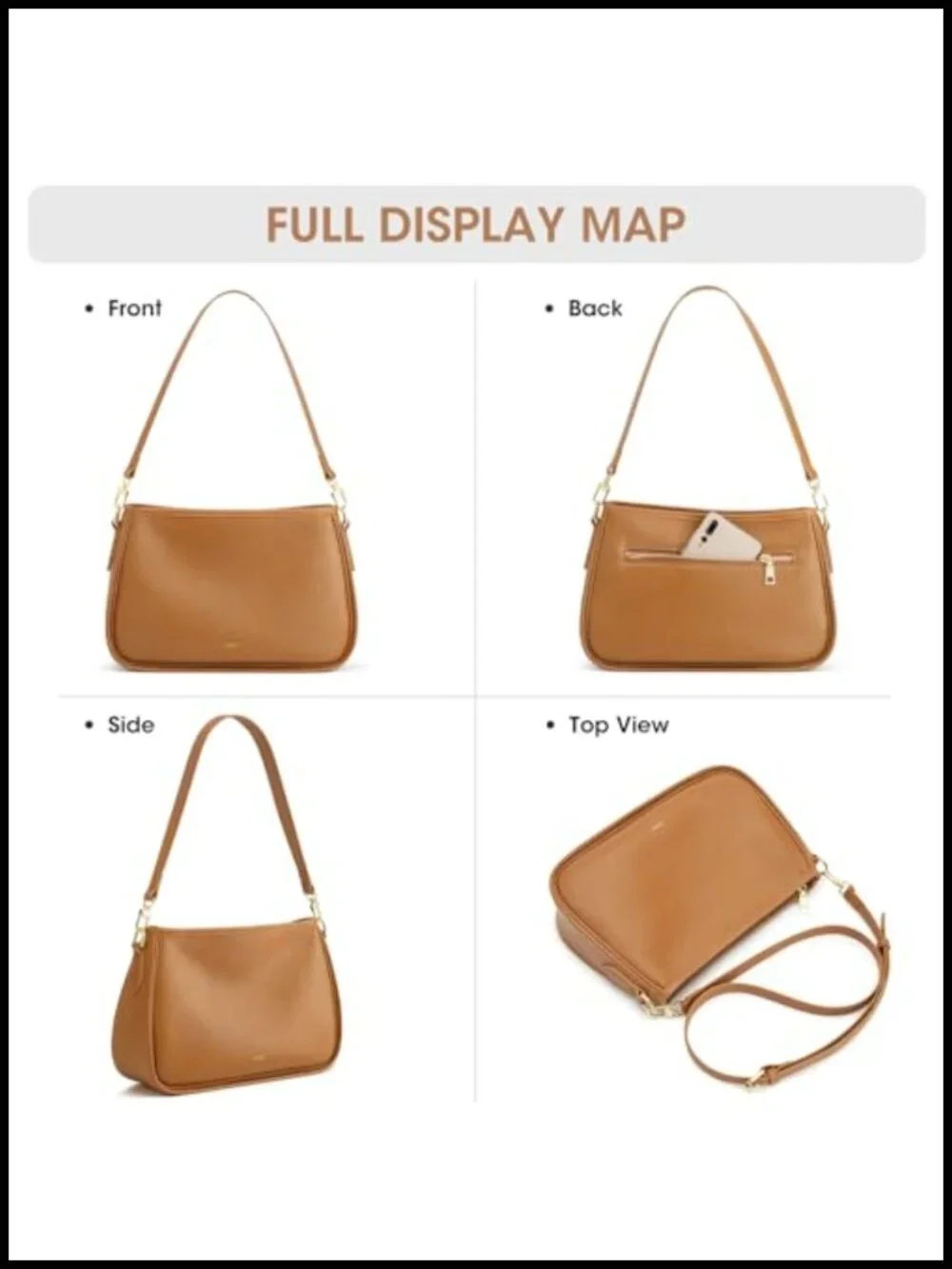 Medium Leather Hobo Crossbody Shoulder Bag with 2 Straps